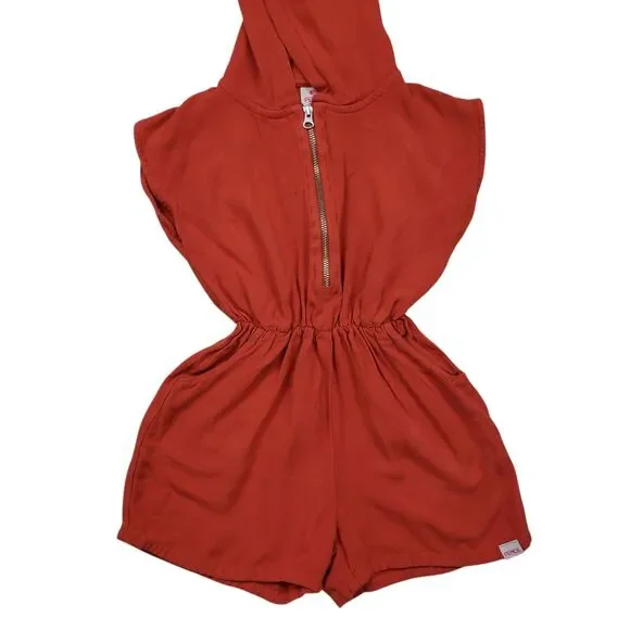 Pencil 1987 Hooded Romper Shorts Girls 4 Orange Half Zip Sleeveless Kids - Picture 2 of 11
